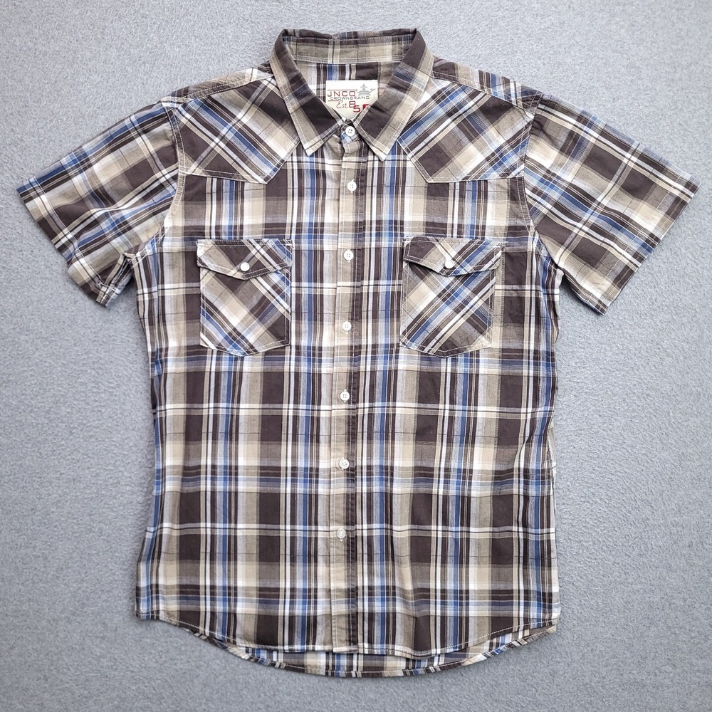 JNCO Button Up Shirt Mens Large Brown Plaid Retro Rockabilly Y2K
